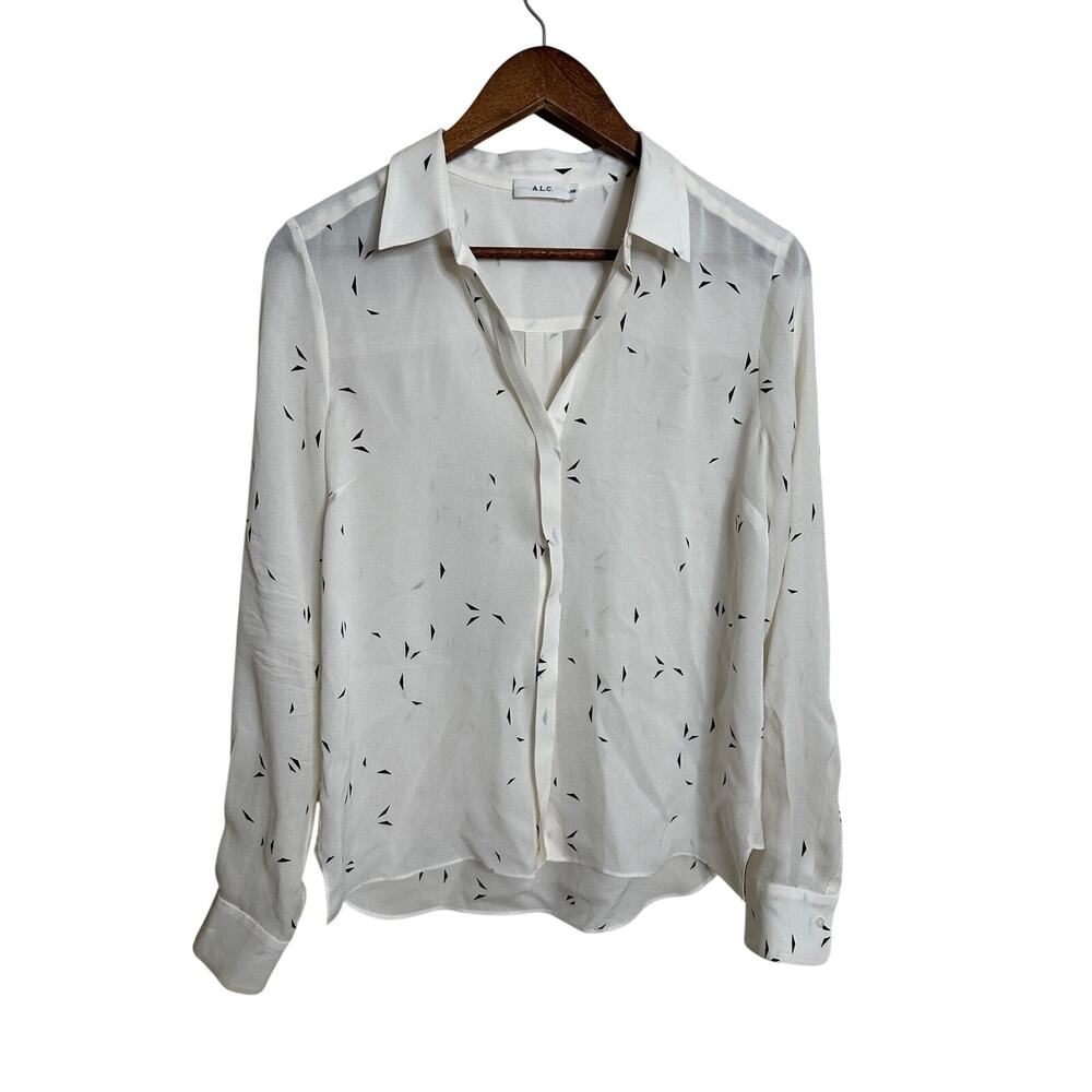 A.L.C. 100% Silk Button Front Blouse Abstract Print Long Sleeve size XS